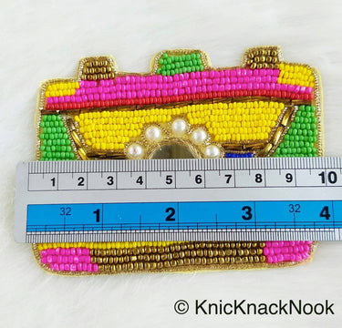 Camera Shape Beaded Applique In Pink, Yellow, Blue